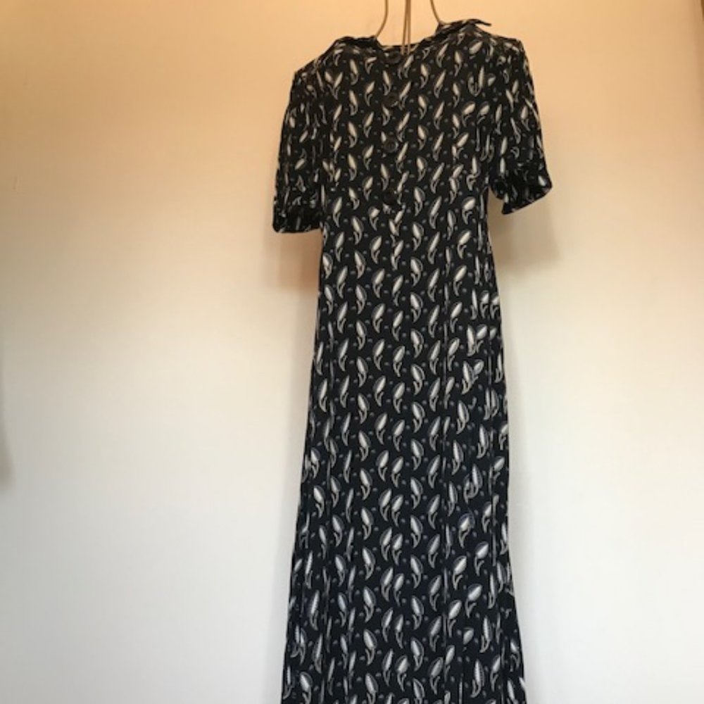 Vintage inspired rayon crepe print 1990's midi shirt dress M - Picture 6 of 12
